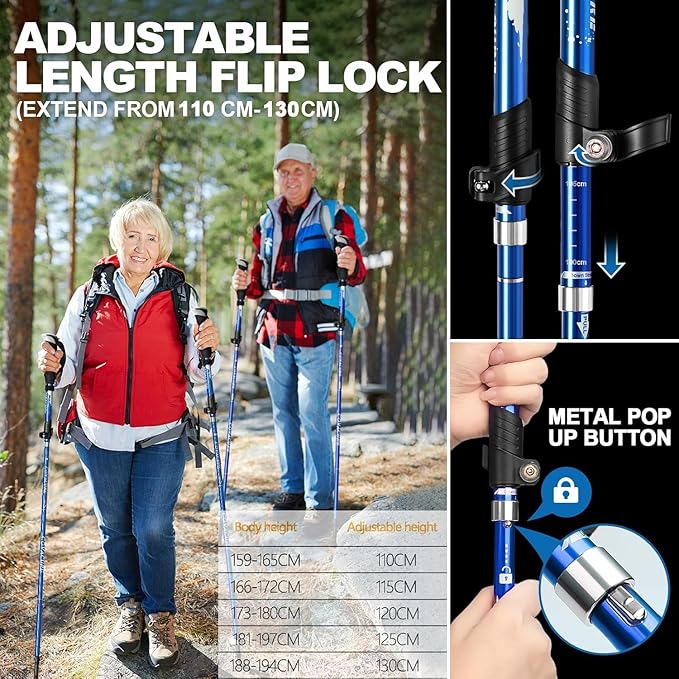 Covacure Trekking Poles Collapsible Hiking Poles - Aluminum Alloy 7075 Trekking Sticks with Quick Lock System, Telescopic, Collapsible, Ultralight for Hiking, Camping-StrideForce Fitness