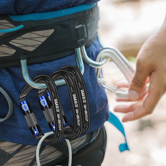 BEIFENG 25KN Auto Locking Carabiner - UIAA Certified Heavy Duty Climbing Carabiners for Rock Climbing, Camping, Rappelling, Hunting, Rescue Equipment - Professional Carabiner Clips (Black)-StrideForce Fitness