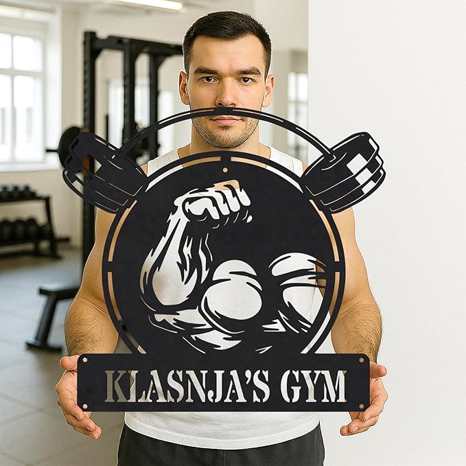 Personalized Gym Sign Custom Metal Wall Art for Workout Room, Home Fitness Center, Motivational Garage Decor, Powerlifting Gifts for Women, Men, Dad, Papa, Grandpa, Mother, Sister, Girls, Family-StrideForce Fitness