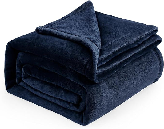 Bedsure Navy Fleece Blankets Queen Size - Bed Blanket Blue Soft Lightweight Plush Fuzzy Cozy Luxury Microfiber, 90x90 inches-StrideForce Fitness