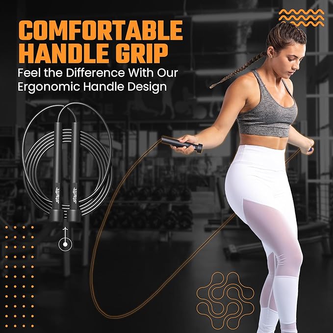STARFIT Lightweight Jump Rope for Fitness and Exercise, Adjustable Jump Ropes with Plastic Handles, Cardio and Endurance Training, Jumping Rope for Workout-StrideForce Fitness