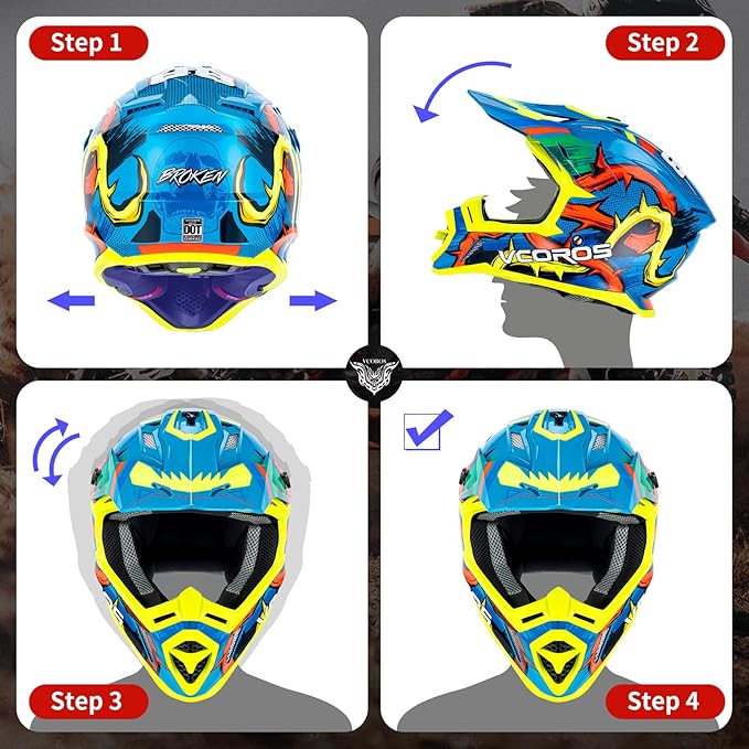 VCOROS H637 Adult Motocross Helmets ATV Dirtbike BMX MX Offroad Adventure UTV Helmets DOT Approved-StrideForce Fitness