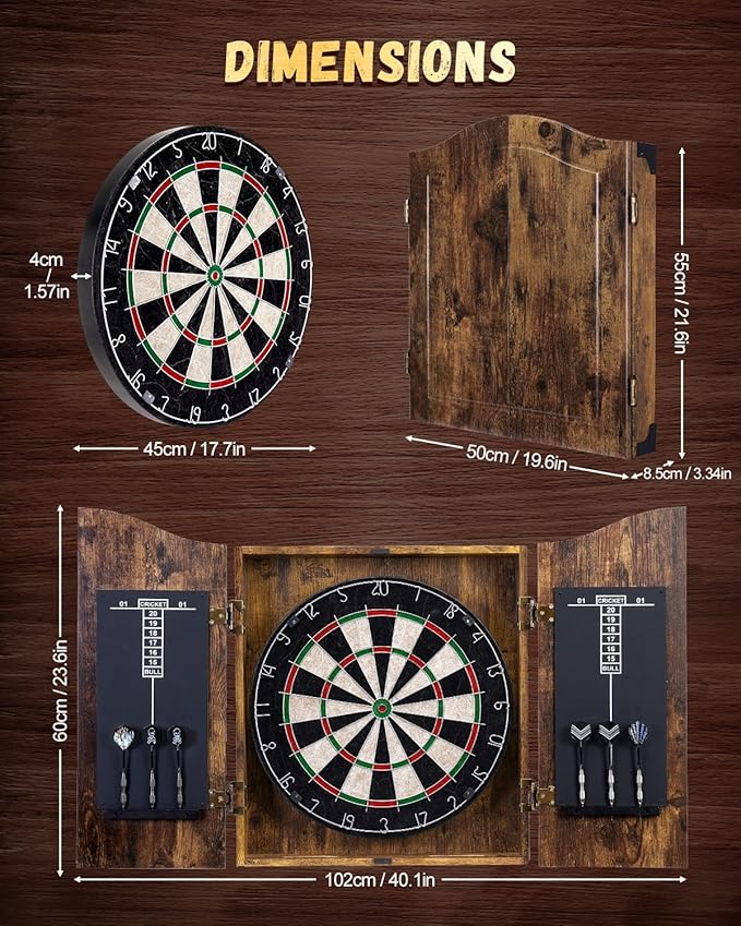Sisal Dart Board Cabinet Sets, Decorative Dart Boards for Adults [6*Steel Darts] - Wooden Dartboard Cabinet with Integrated Scoreboard for Family Game Rooms-StrideForce Fitness