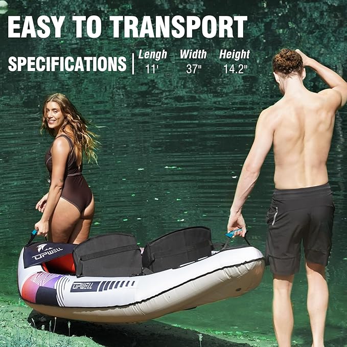 UPWELL 11'/14'6”Inflatable Kayak with Drop Stitch Floor and Accessories Including Kayak Seat with Thickened Cushion, Paddle, Fin, Repair Kits, Carry Bag and Hand Pump-StrideForce Fitness