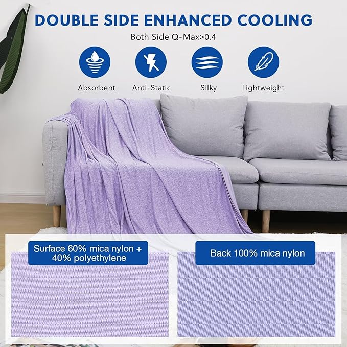 HOMFINE Cooling Blankets for Hot Sleepers - Summer Blanket Thin Lightweight Breathable Soft Double Side Enhanced Cooling for Bed Couch Sofa, Keep Cool for Night Sweats (Purple, 50 x 70 inches)-StrideForce Fitness