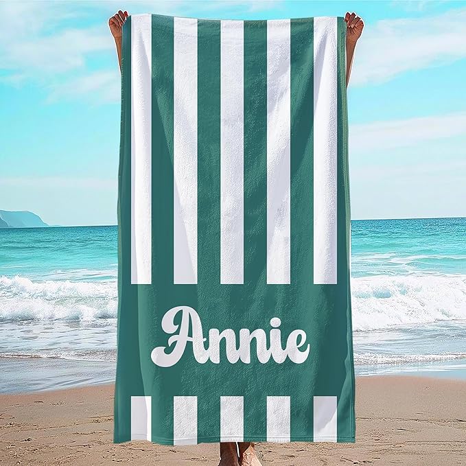 JML Personalized Beach Towel with Name, Custom Cabana Stripe Beach Towel, Customized Microfiber Pool Towel, Quick Dry & Absorbent Swim Towel for Adult,Mother's Day, Birthday, Summer Holiday,Vacation-StrideForce Fitness