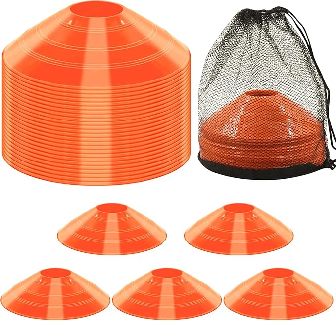 60/30 Pack Soccer Training Cones - Agility Cones with Carry Bag, Sturdy Disc Cones for Sports Training, Soccer, Football, Basketball, Indoor Outdoor Sports, Festive Events, Field Cone Markers-StrideForce Fitness