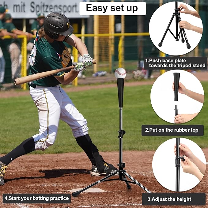 Baseball Tee Batting Tee Softball Tee Portable Travel Hitting Tee,Easy Adjustable Height,Stable Tripod Stand-StrideForce Fitness