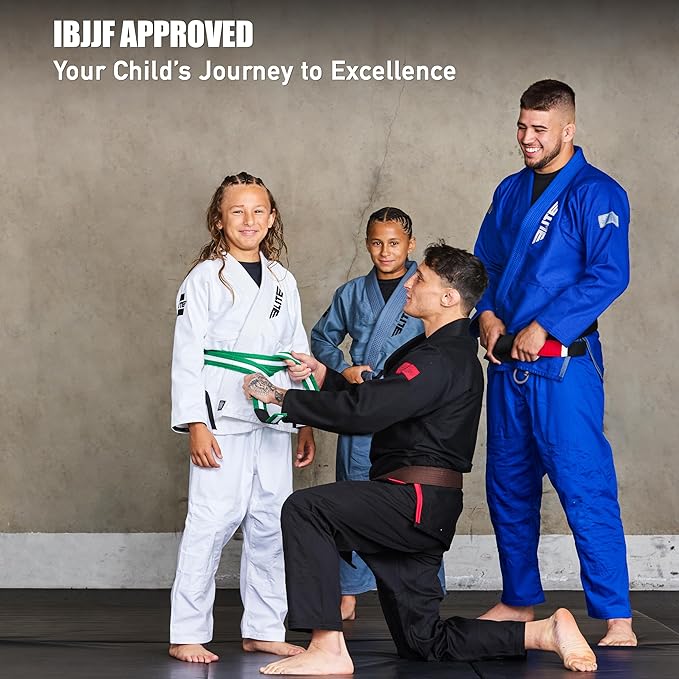 Elite Sports Kids Brazilian Jiu Jitsu Belts Preshurunk Martial Arts Youth BJJ Belts for Girls & Boys with BJJ Ranking Stripes-StrideForce Fitness