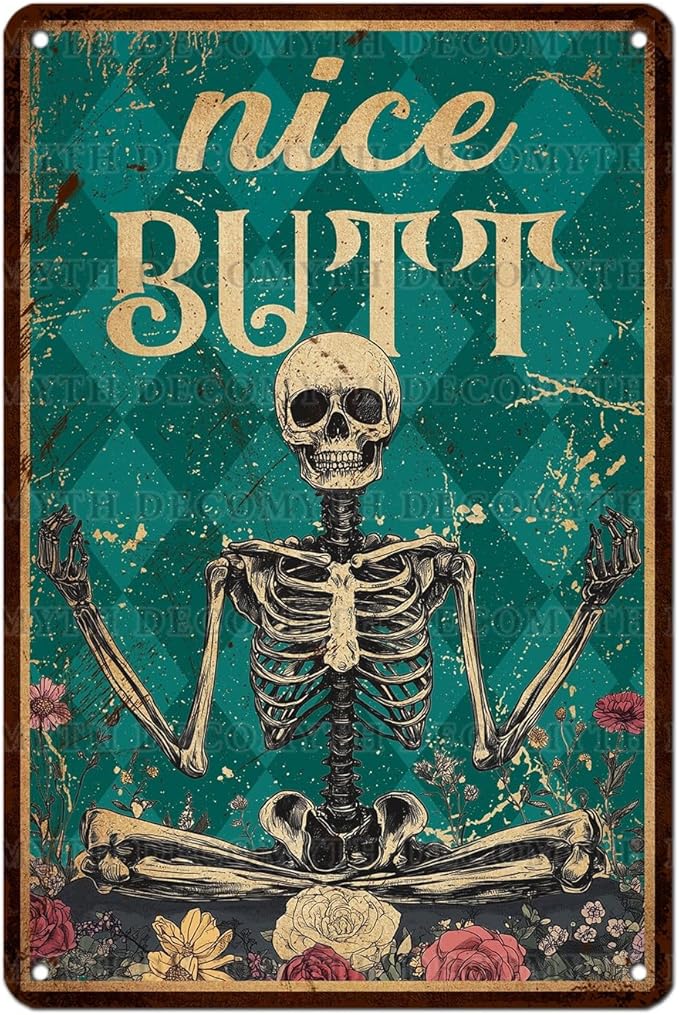 Skeleton Decor Tin Sign Retro Funny Skeleton Metal Sign for Bedroom Cafe Home Coffee Kitchen Bathroom Funny Wall Decor Art 12 * 8inch-StrideForce Fitness