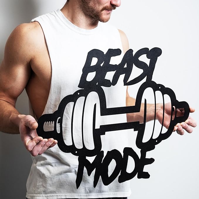 Beast Mode Metal Sign | Metal Home Gym Sign | Fitness Sign | Fitness Quote | Motivation Decor | Workout Decor Sign | Gym Wall Art | Weightlifting | Crossfit Sign | Boyfriend Gift-StrideForce Fitness