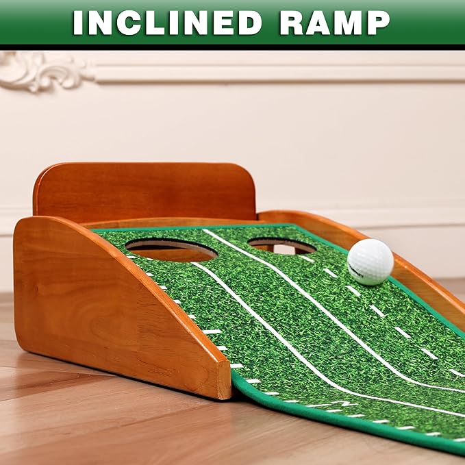 CHAMPKEY Premium Wooden Golf Mat with 3 Putting Gates - Realistic Putting Surface Simulates Green - Improve Accuracy-StrideForce Fitness