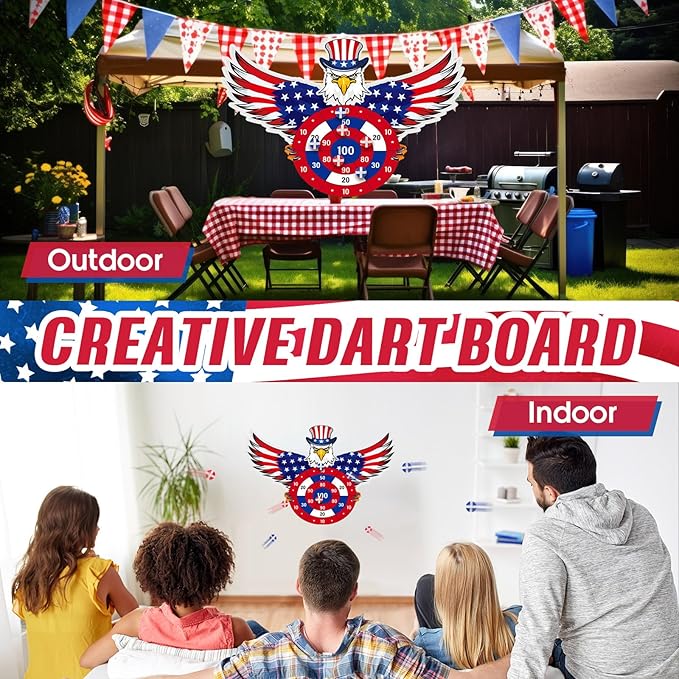 4th of July Games Set Patriotic Dart Board Games with 6 Sticky Balls Independence American Day Party Favor for Red White and Blue Party Throwing Indoor Outdoor Yard(Eagle)-StrideForce Fitness