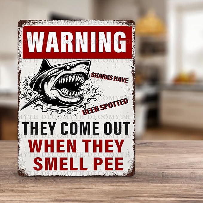Funny Warning Sharks Have Been Spotted in This Pool They Come Out When They Smell Pee Tin Sign for Swimming Pool Beach Water Park Decor Outdoor 12 * 16inch-StrideForce Fitness