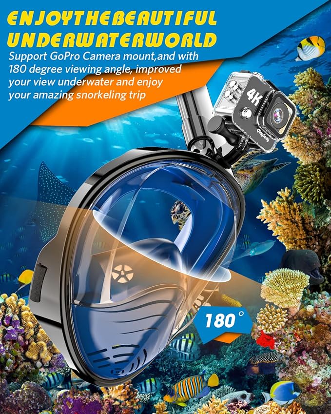 QingSong Full Face Snorkel Mask for Adults, Snorkeling Gear with Camera Mount, 180 Degree Panoramic View Snorkel Set Anti-Fog Anti-Leak-StrideForce Fitness