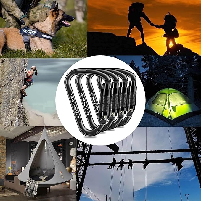 Auto Locking Carabiner Heavy Duty Carabiner 25kN UIAA Certified Climbing Carabiner Climbing Equipment Safety Carabiners for Rappelling, Hammocks, Rescue, Dog Leash, Swing-StrideForce Fitness