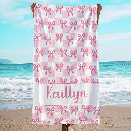 JML Personalized Beach Towel with Name, Custom Beach Towel with Text, Customized Bow Microfiber Pool Towel, Quick Dry & Absorbent Swim Towel for Adult,Anniversary, Birthday, Summer Holiday,Vacation-StrideForce Fitness