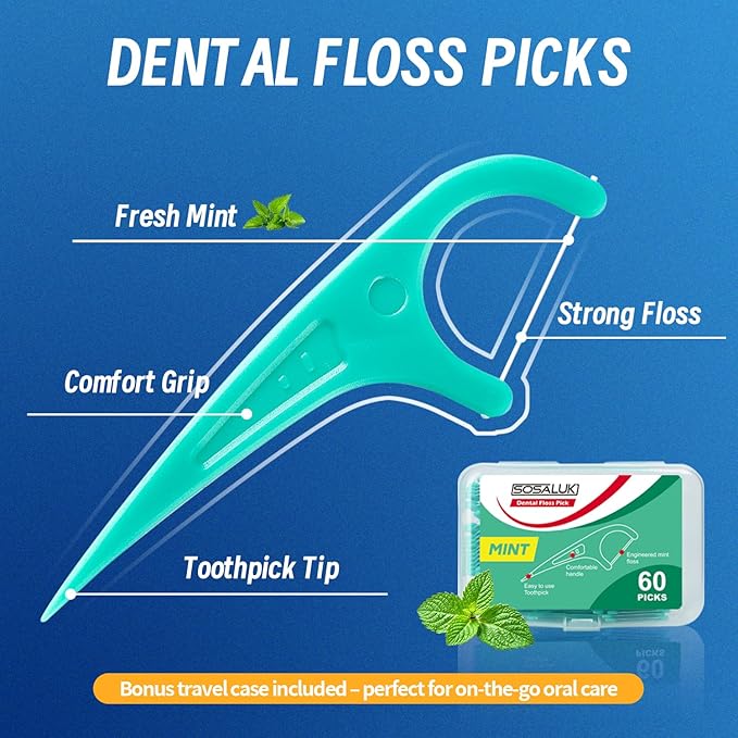 Floss Picks, 300 Count Mint Dental Floss Picks, Toothpicks with 5 Travel Cases for Extra Convenience, Helps Prevent Cavities, Remove Plaque & Freshen Breath, Premium Floss Sticks for Family