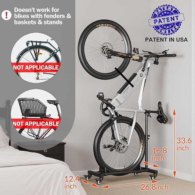Vertical Bike Stand, Freestanding Indoor Bike Storage Rack Upright Bicycle Floor Stand Indoor Bike Holder with Adjustable Height for Garage & Apartment - for Wheels Sizes up to 29”-StrideForce Fitness