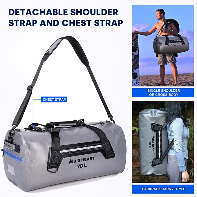 WILD HEART Waterproof Dry Duffel Bag Airtight TPU Dry Bag for Motorcycle, Kayaking, Rafting, Skiing, Travel, Hiking, Camping…-StrideForce Fitness