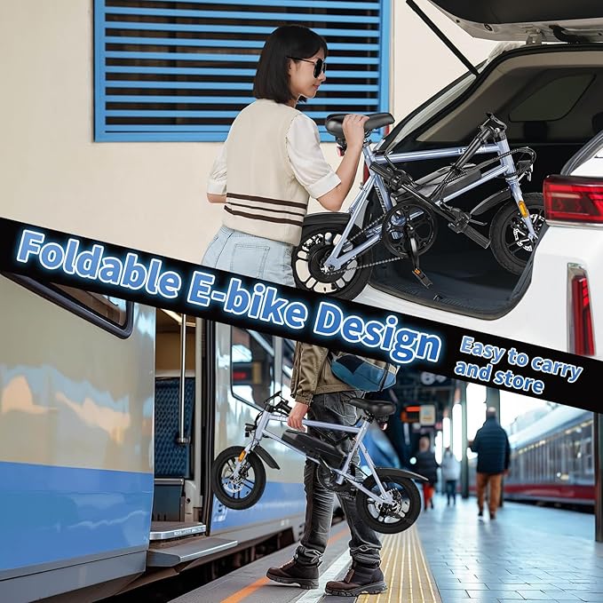 Winado Electric Bike for Adults, 14" Folding Electric Bicycle 450W Motor with Dual Disc Brakes, Max Range 25Miles(Pedal-Assist) & Speed 15.5MPH, Foldable Commuter City Ebike for Adults/Teens-StrideForce Fitness