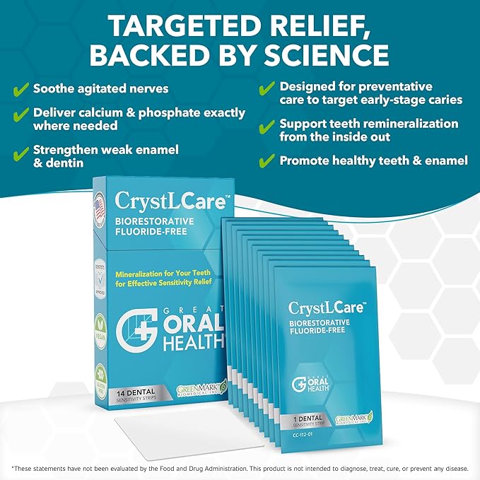 Tooth Sensitivity Treatment Bundle: Remineralizing Nano Hydroxyapatite Toothpaste Fluoride Free & CrystLCare Biorestorative Sensitive Teeth Dental Strips for Enamel Remineralization and Lasting Relief