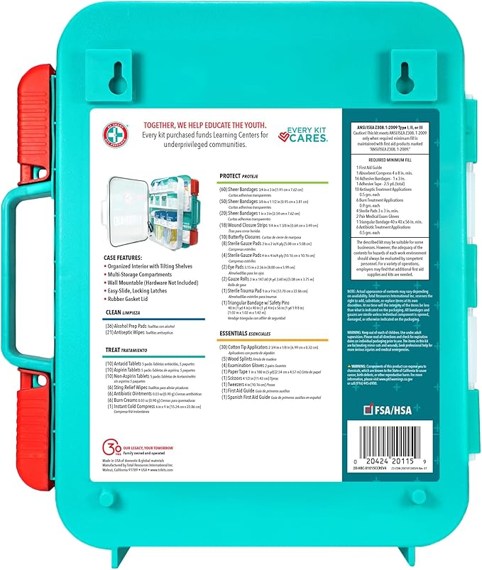Be Smart Get Prepared First Aid Kit, Teal, 326 Piece, Exceeds OSHA and ANSI Guidelines 100 People - Office, Home, Car, School, Emergency, Survival, Camping, Hunting and Sports-StrideForce Fitness