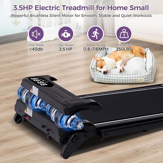 Portable Foldable Walking Pad with Handle Bar and Adjustable Incline, Under Desk Walking Pads Treadmill with Incline and Handles, 3.5HP Folding Electric Treadmills for Home Small, 0.6-7.6MPH, 350LBS-StrideForce Fitness