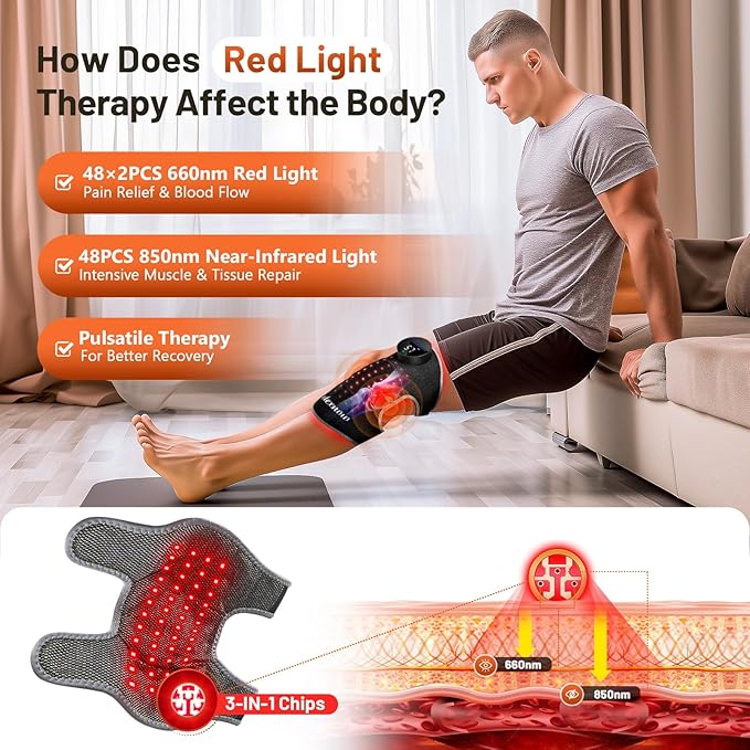 Red Light Therapy Knee Brace with Vibration Knee Massage, Extension Band, Wireless Rechargeable Controller,660nm&850nm Near Infrared Light Therapy Heated Device for Knee/Elbow/Shoulder Pain Relief-StrideForce Fitness