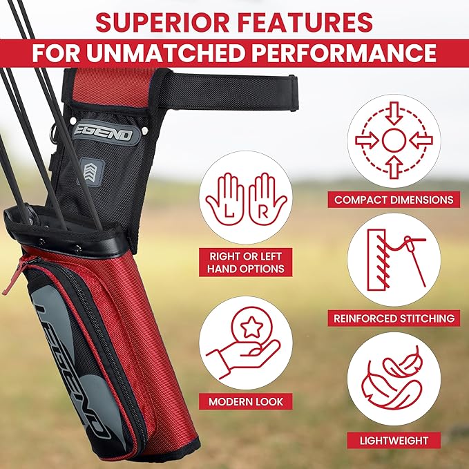 Legend XT420 Field Quiver - Left or Right-Handed Quiver Arrow Holder, Archery Quiver with 3 Arrow Tube, Durable Nylon Hip Quivers with Multiple Pockets for Archery Accessories, Score Card & Tools-StrideForce Fitness