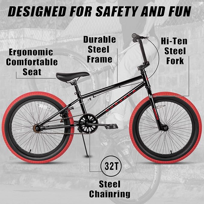 Freestyle BMX Bike, 18 20 Inch Kids Bicycle for 5-13 Years Old Kids and Beginner Level Rider, Multiple Colors-StrideForce Fitness