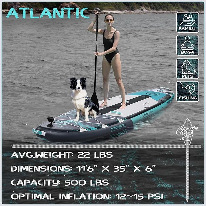 UPWELL 10'6"/11'/11'6" Inflatable Paddle Board, Stand Up Paddlboard for Youth & Adults, Stable Design, Premium SUP Accessories, Backpack, Leash, Hand Pump, Fins-StrideForce Fitness
