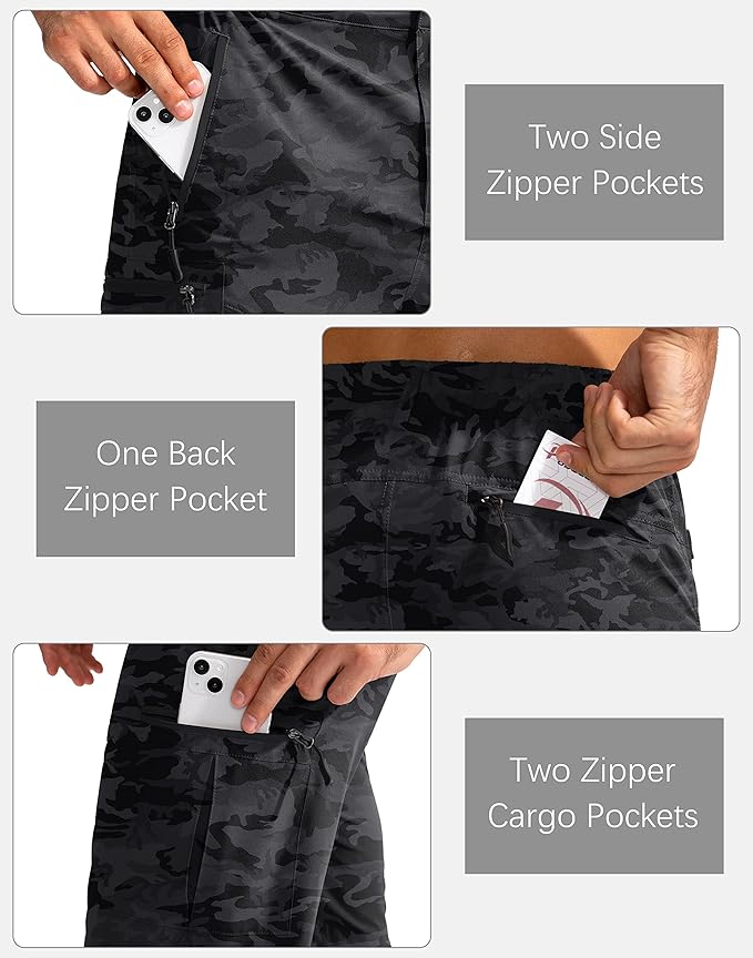 Pudolla Men's Hiking Cargo Shorts 9" Lightweight Outdoor Work Shorts for Men Travel Golf Camping Casual with 5 Zipper Pockets-StrideForce Fitness