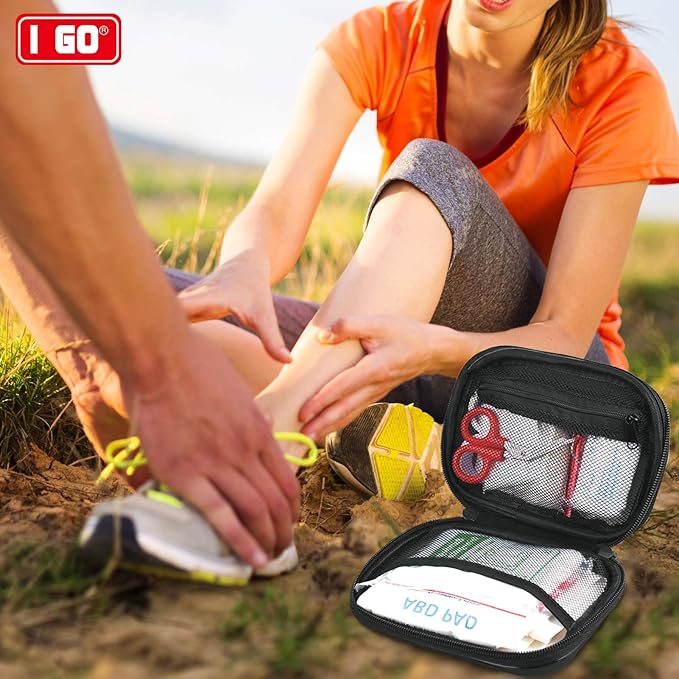 I GO 85 Pieces Hard Shell Mini Compact First Aid Kit, Small Personal Emergency Survival Kit for Travel Hiking Camping Backpacking Hunting Marine Car-StrideForce Fitness