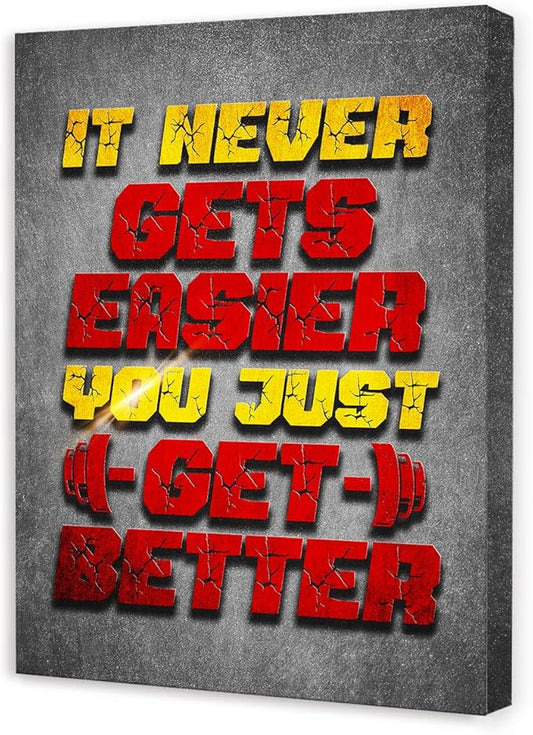 Gym Quotes Wall Art,Inspirational Workout Wall Decor,It Never Gets Easier You Just Get Better Canvas Wall Art for Home Gym Exercise Fitness Room-StrideForce Fitness
