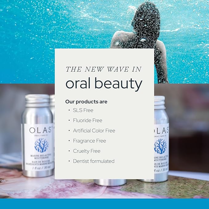 Olas Alcohol Free Mouthwash & Oral Rinse - Marine Bio-Active Mouth Rinse with Essential Oils & Antioxidants for a Healthy Oral Microbiome - Fluoride Free Natural Mouthwash (3 Count, 1 Fl Oz Each)