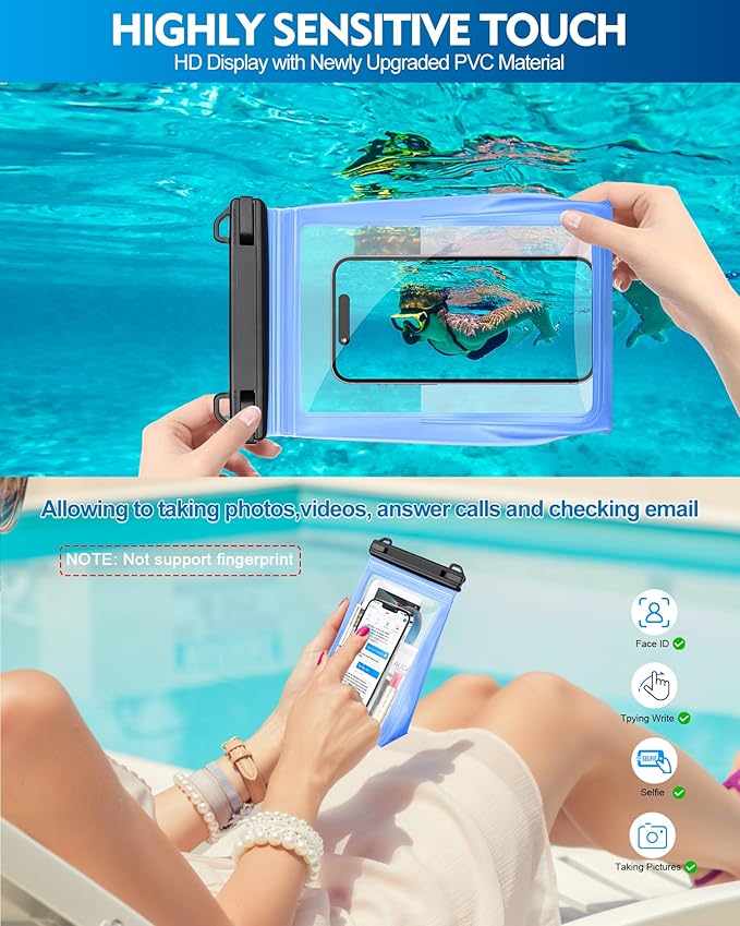 Large Waterproof Phone Pouch Floating, [Double Seals] IPX8 Waterproof Pouch for Beach Vacation Concert, Cell Phone Dry Bag for iPhone Samsung Google All Device Blue-StrideForce Fitness