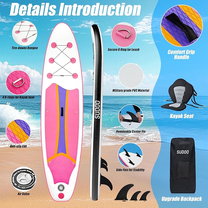 Inflatable Stand Up Paddle Board 10‘x30‘‘- Ultra-Light SUP with Backpack, Pump, Paddle, Coil Leash, 3 Fins, Repair Kit, Stable Design, Non-Slip EVA Deck for Adults & Youth-StrideForce Fitness