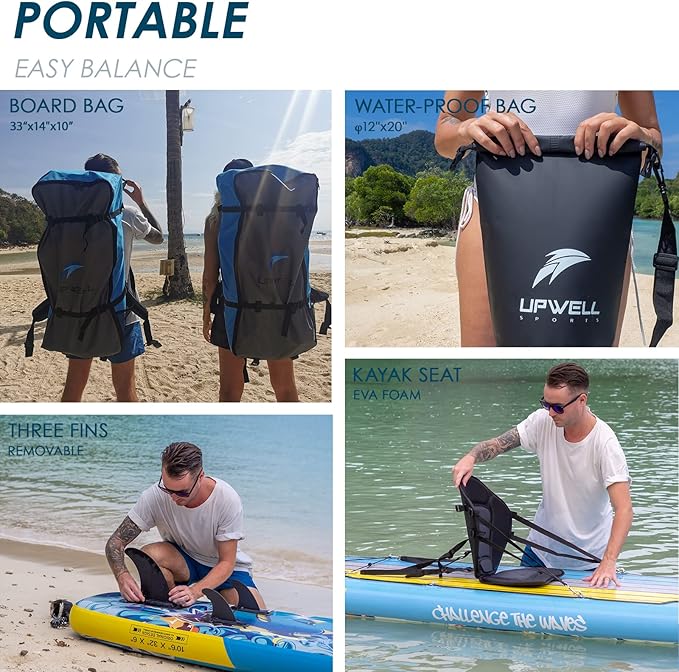 UPWELL 10'6"/11'/11'6" Inflatable Paddle Board, Stand Up Paddlboard for Youth & Adults, Stable Design, Premium SUP Accessories, Backpack, Leash, Hand Pump, Fins-StrideForce Fitness