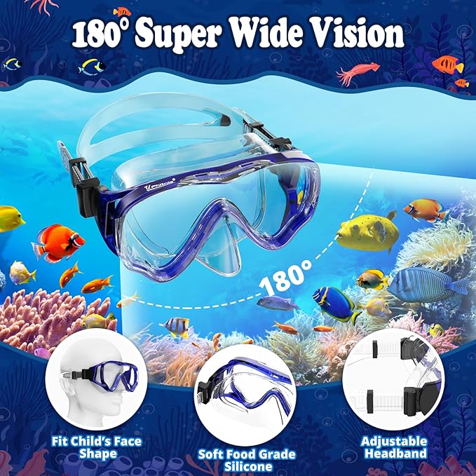 U PHITNIS Kids Snorkel Set for Age 4-14 - Dry Top Snorkeling Gear for Kids Junior & Youth - Childs Diving Mask with Big Eyes for Boys Girls - Anti-Fog Snorkeling Mask and Snorkel Set-StrideForce Fitness