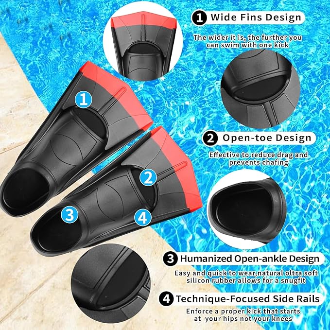 Kids Swim Fins,Short Comfortable Flippers for Lap Swimming and Training for Child,Girls,Boys,Beginners-StrideForce Fitness