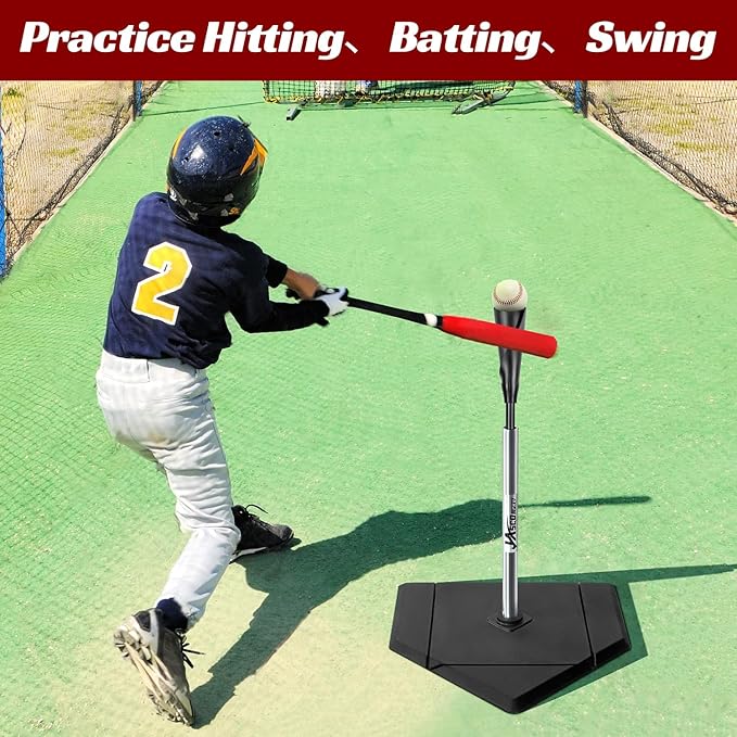 Portable Baseball Batting Tee, Height Adjustable from 25-37 inch Hitting Tee for Baseball and Softball,Premium Baseball Tee with Rubber Top,Alumium Pole,Metal Base for Kids/Youths/Adults-StrideForce Fitness