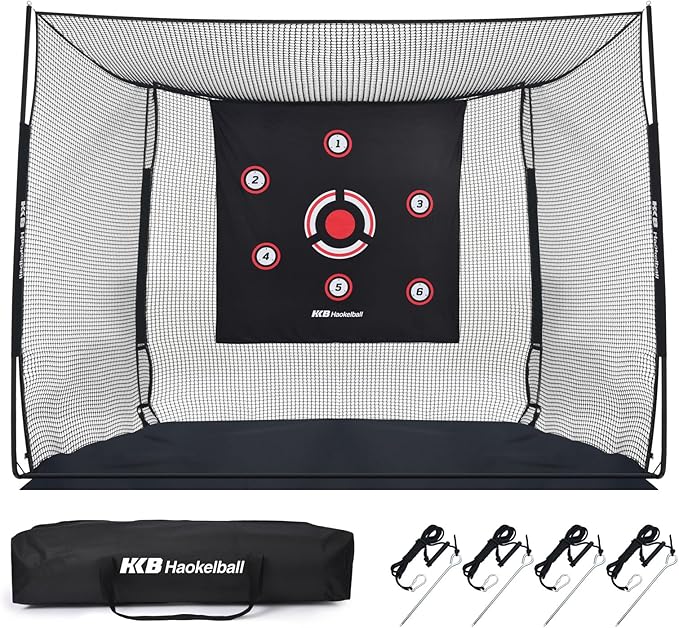 Haokelball Golf Hitting Cage,10x8x6ft Golf Practice Net with Target Cloth & Carry Bag, Heavy-Duty Golf Cage Net for Backyard, Indoor & Outdoor-StrideForce Fitness
