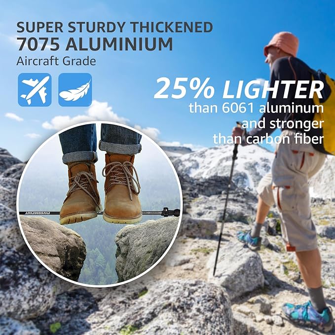 Overmont 7075 Aluminum Trekking Poles - Lightweight Collapsible Hiking Poles Adjustable Walking Sticks with EVA Handle All Terrain Accessories Carry Bag - Set of 2-StrideForce Fitness