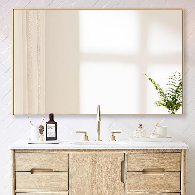 30x48 Inch Orange Gold Bathroom Mirror for Wall, Aluminum Frame Rectangle Rectangular Vanity Mirror, Modern Large for Bedroom, Living Room, Horizontal or Vertical-StrideForce Fitness