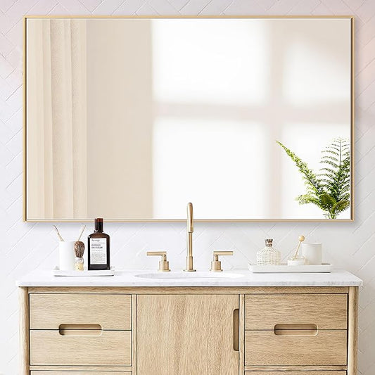 30x48 Inch Orange Gold Bathroom Mirror for Wall, Aluminum Frame Rectangle Rectangular Vanity Mirror, Modern Large for Bedroom, Living Room, Horizontal or Vertical-StrideForce Fitness