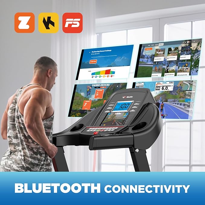 4.0HP Treadmill with 15% (8.5°) Auto Incline, 300LBS Capacity, 10 MPH Speed, 50''x18'' Wide Belt, APP, Bluetooth, Folding Treadmills for Home with 64 Programs, Pulse Monitor, BMI Calculation-StrideForce Fitness
