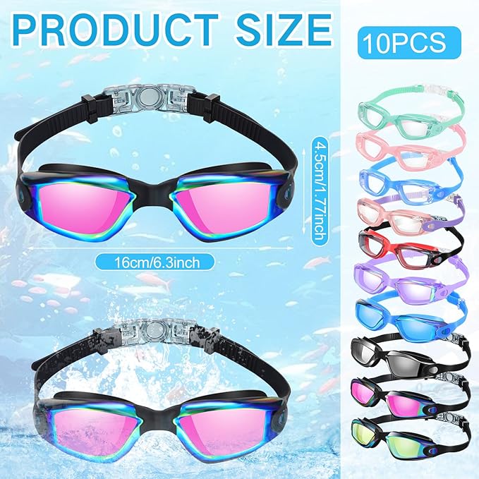Konohan 10 Pack Swim Goggles Bulk for Kids adult Pool Goggles Anti Fog Silicone No Leak Swimming Glasses for Men Women Youth-StrideForce Fitness