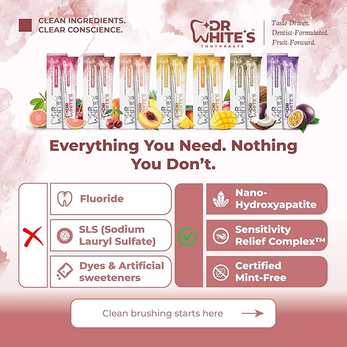 Dr. White’s Signature Flavor Trio – Bloom & Blush | Fluoride-Free Toothpaste with Nano-Hydroxyapatite, Sensitivity Relief, Mint-Free (3-Pack)