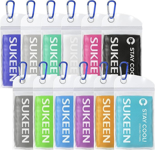 Sukeen 12 Pack Cooling Towel (40"x12"), Ice Towel Sets,Soft Breathable Chilly Towel,Microfiber Towel for Yoga,Sport,Running,Gym,Workout,Camping,Fitness,Workout-StrideForce Fitness